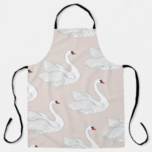 Tablier Elégance du cygne : Motif blanc ornemental.