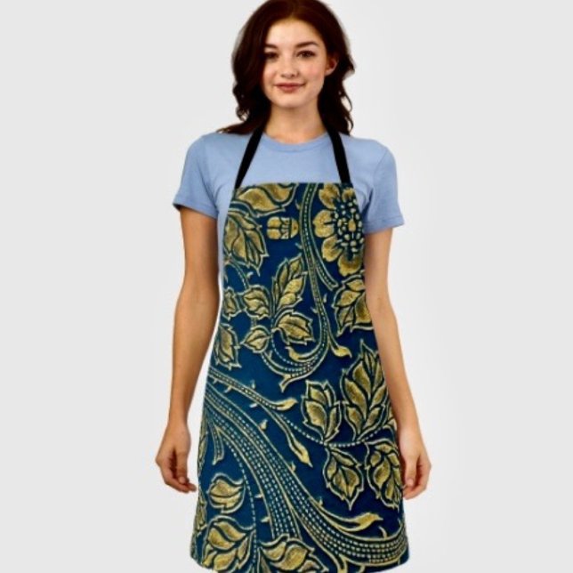 Tablier Élégance Fleur Dorée  ( Apron 100% polyester machine washable.
)