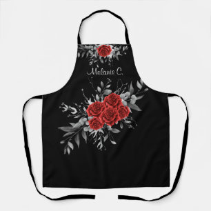 Tablier Elégance sans effort noir & blanc avec Roses rouge