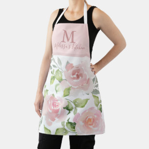 Tablier Élégant apron monogramme floral rose