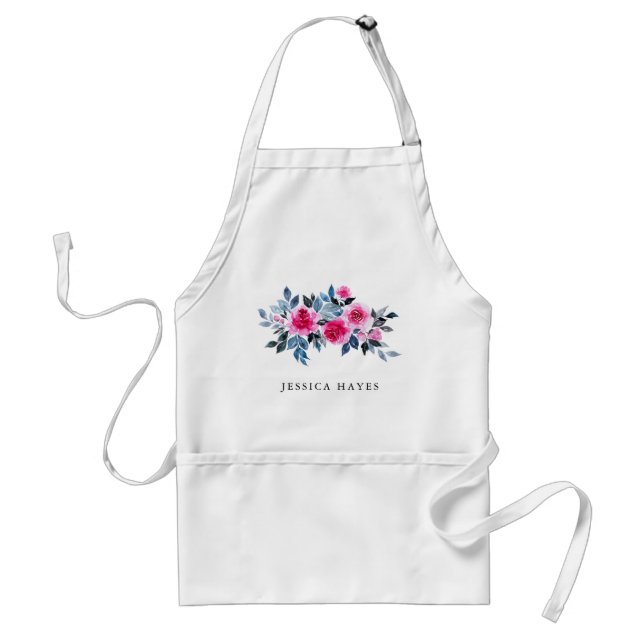 Tablier Elégant aquarelle Floral Nom personnalisé (Devant)
