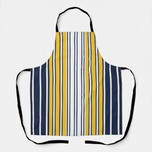 Tablier Élégant, bandes verticales, bleu, jaune, blanc