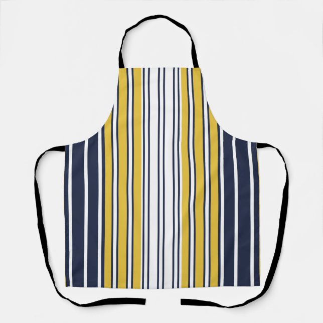 Tablier Élégant, bandes verticales, bleu, jaune, blanc (Recto)