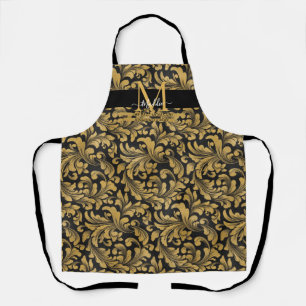 Tablier Élégant Black et Gold glam personnalisé Monogramme