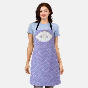 Tablier Élégant bleu français blanc jaune treillis monogra