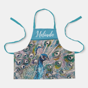 Tablier Elégant bleu Peacock Aquarelle Art Kids Apron