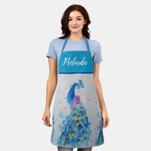 Tablier Elégant bleu Peacock Aquarelle Art Womans Apron