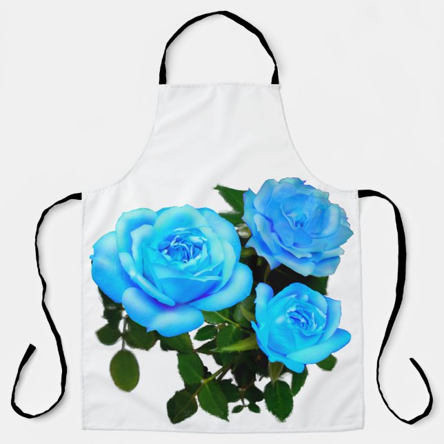 Tablier Elégant bleu turquoise rose bleu floral bleu fleur (Recto)