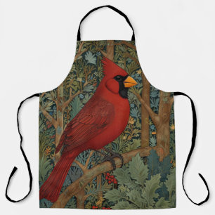 Tablier Elégant cardinal rétro Art Nouveau rouge oiseau