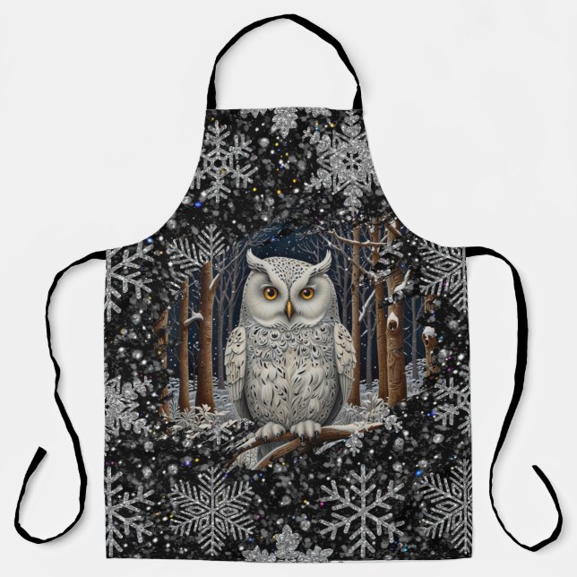 Tablier Elegant Christmas white owl woodland winter forest (Recto)