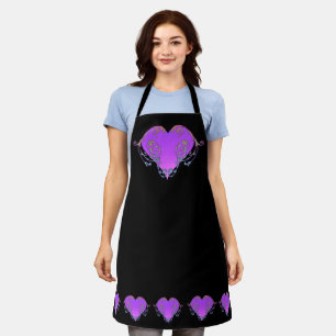 Tablier Élégant Cœur Violet Romantique avec Floraison