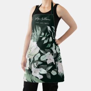 Tablier Élégant Emerald Green Floral Beauty Professionnel
