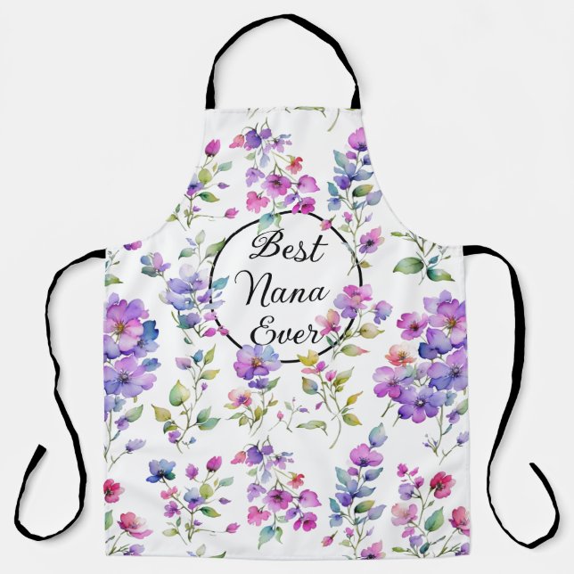 Tablier Élégant fleurs sauvages d'aquarelle rose violet (Recto)