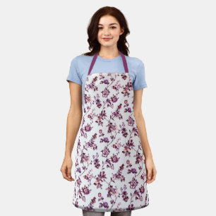 Tablier Elégant Floral Rose & Purple Flowers Chef Baker
