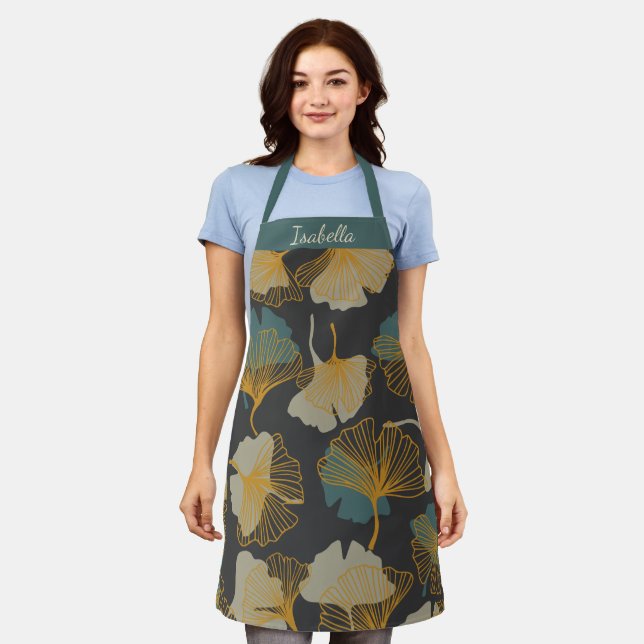 Tablier Elégant Ginkgo Feuille Motif Automne Personnalisé (Porté)