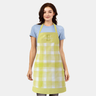 Tablier Élégant jaune mou blanc Plaid Monogramme Noël