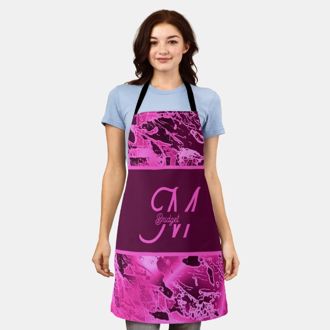 Tablier Élégant marbre rose audacieux Monogramme Typograph (Porté)