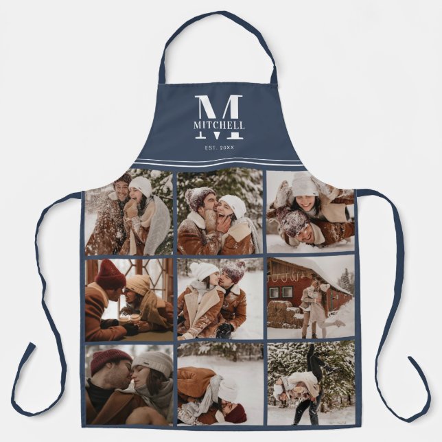 Tablier Élégant Marine moderne Blue Family Photo Collage (Recto)