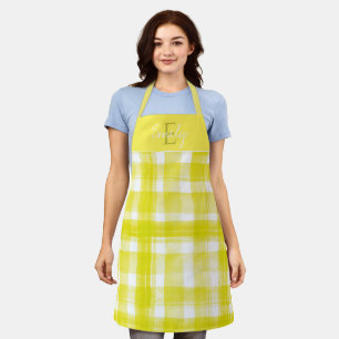 Tablier Élégant mignon jaune vif blanc plaid Noël