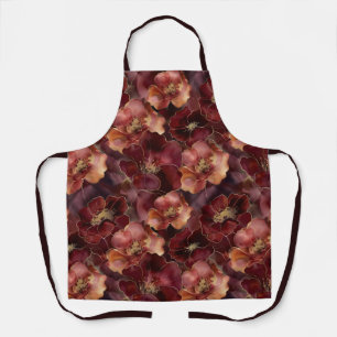 Tablier Elégant modèle floral bordeaux or