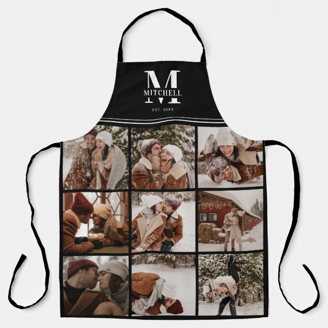 Tablier Elégant moderne Black White Famille Photo Collage (Recto)