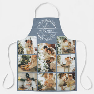 Tablier Élégant moderne Dusty Blue Famille Photo Collage A