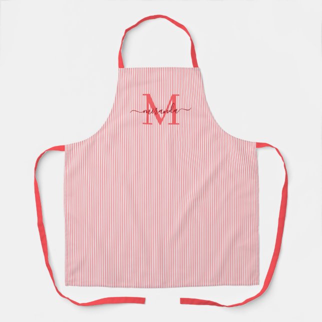 Tablier Elegant Monogram Name Red Stripe (Recto)