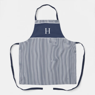 Tablier Élégant monogramme à rayures bleu marine