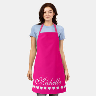 Tablier Élégant Monogramme Coeurs blancs rose vif