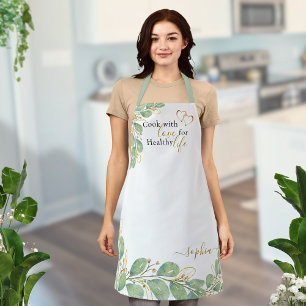 Tablier Élégant Monogramme Eucalyptus Vert Cuisine