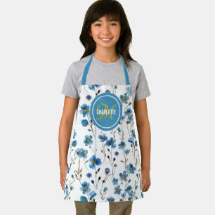 Tablier Élégant monogramme floral bleu nom de fille