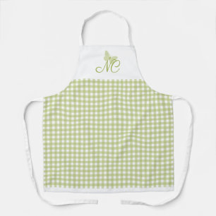 Tablier Élégant Monogramme Papillon En vichy Vert chèques