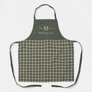 Tablier Élégant Monogramme Sage Green