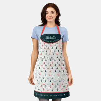 Tablier élégant motif d'ancre Turquoise personnalisée