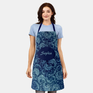 Tablier Elégant motif de Damas Vintage bleu