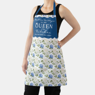 Tablier Elégant Motif de fleurs d'hydragea bleu