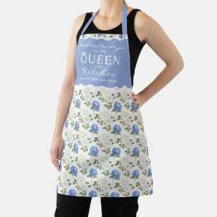 Tablier Elégant Motif de fleurs d'hydragea bleu