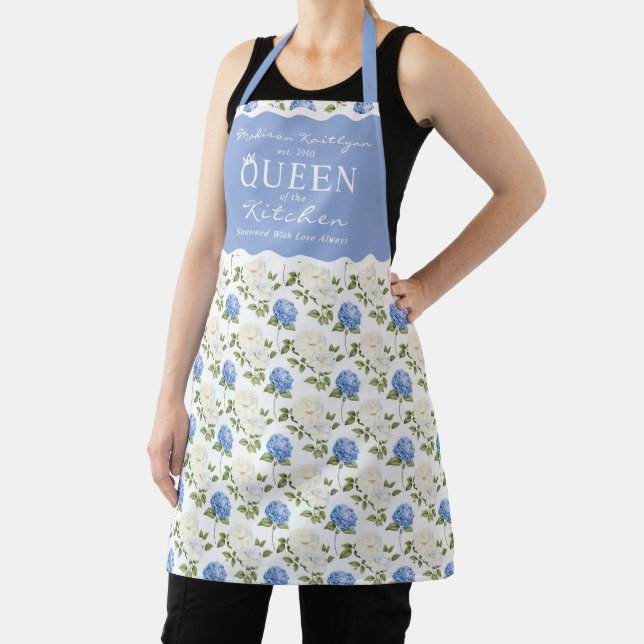 Tablier Elégant Motif de fleurs d'hydragea bleu (Insitu)
