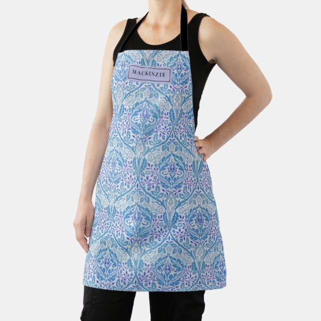 Tablier Élégant motif floral bleu (Insitu)