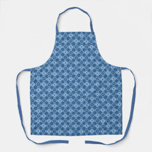 Tablier Élégant motif floral géométrique bleu