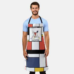 Tablier Élégant Neoplasticisme Style Monogramme. Lettre V