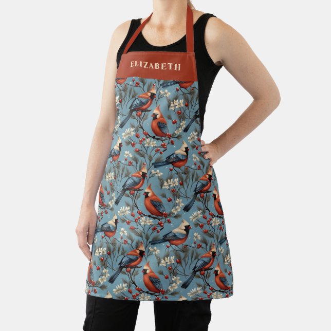 Tablier Élégant Noël Oiseau Motif de vacances d'hiver (Insitu)