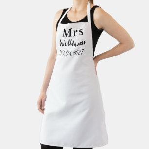Tablier Élégant Nom Noir Mariée Moderne Mariage 
