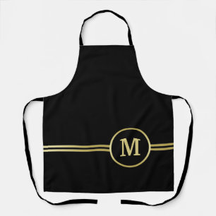 Tablier Élégant or Monogramme personnalisé sur noir