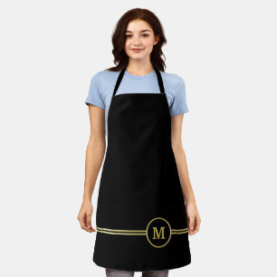 Tablier Élégant or Monogramme personnalisé sur noir