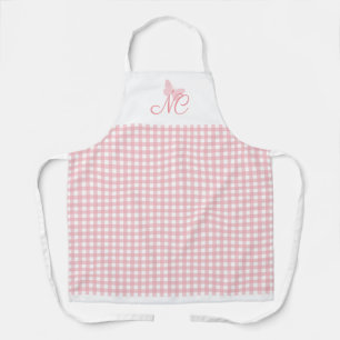 Tablier Élégant papillon Monogramme Peach Peach En vichy r