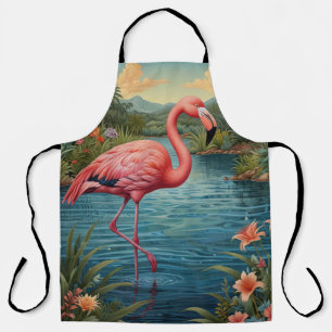 Tablier Élégant paradis tropical flamand rose
