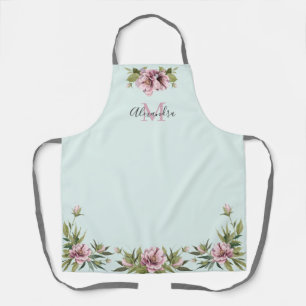Tablier Élégant pépins rose & verdure personnalisé mon