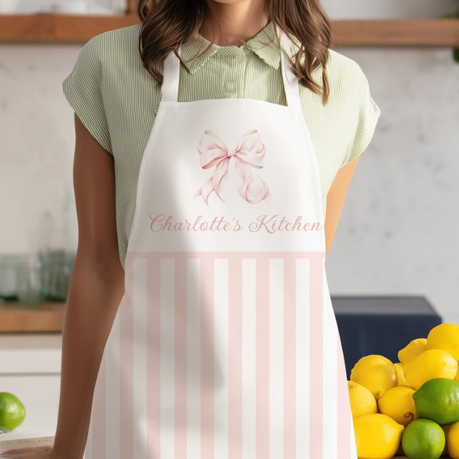 Tablier Elégant Pink Stripes Bow Apron (Créateur téléchargé)