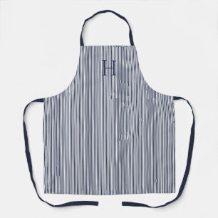 Tablier Élégant Rayure Bleu Marine Monogramme Classique